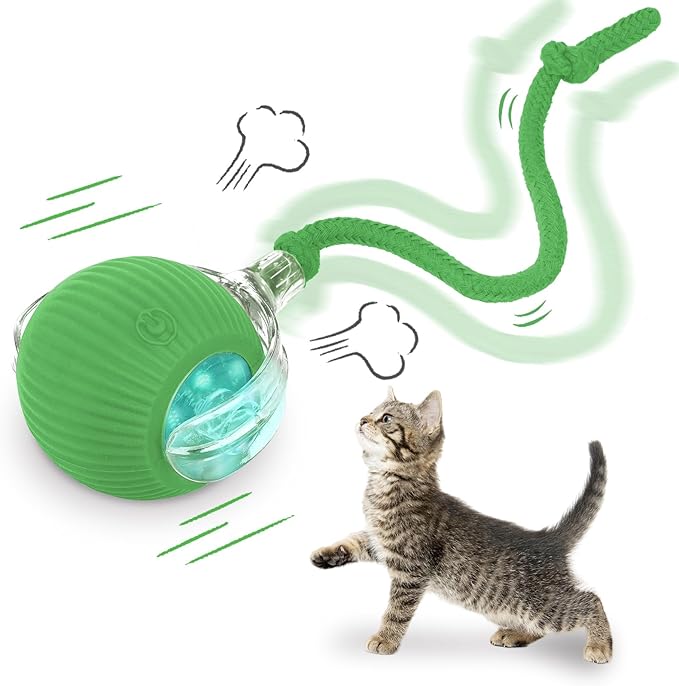 Interactive cat Toys for Indoor Cats, Speedy Tail 3.0 Cat Toy, Motion Activate cat Toy Ball，Automatic Toys for Bored Indoor Cats, Speedy Tail 2.0 Cat Toy, Rechargeabl(Green)