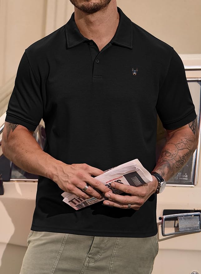 Men Embroidered Doberman Polo Casual Short Sleeve Plain Collar Shirt (S-XXL)