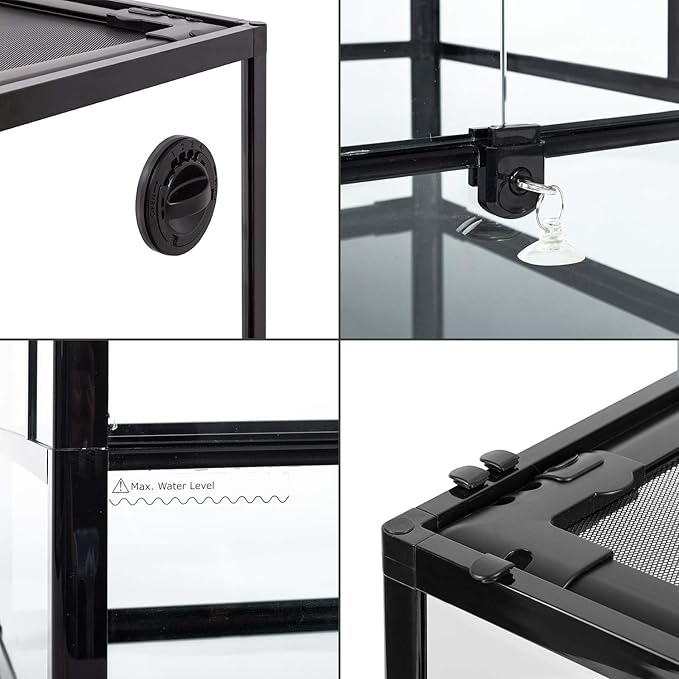 REPTI ZOO Reptile Glass Terrarium, 18" x 18" x 24" Knock-Down Reptile Habitat Tank with Double Hinge Door & Top Screen Ventilation and Side Mesh Ventilation, 30 Gallon Large Reptile Terrarium