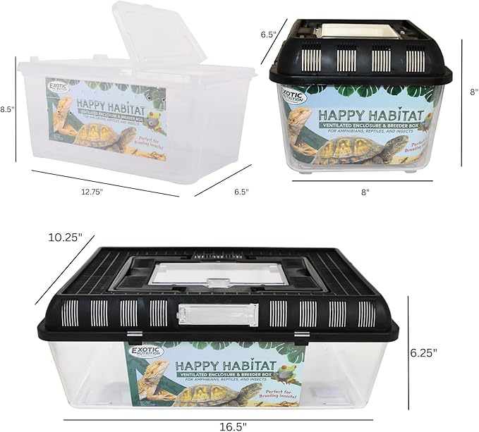 Happy Habitat (Standard) - Ventilated Enclosure & Breeder Box - for Live Feeder Insects, Reptiles, Amphibians & Other Small Pets - Durable Plastic Portable Terrarium
