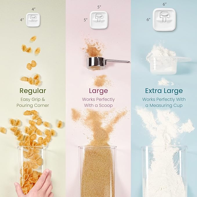 Felli Flip Tite Storage Container with Lid 4" Airtight Ring Seal Top, Stackable Acrylic Canister Jar Set for Kitchen Pantry Organizer, Food Spice Pasta Snack, Christmas Gifts for Her (5pk, Variety)