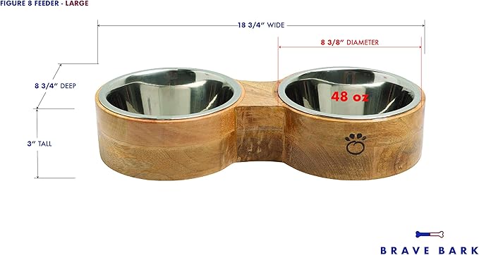 Luxury Elevated Dog Bowl Set - Mango Wood Stand with 2 Stainless Steel Food & Water Bowls - Raised Pet Feeder with Non-Slip Base, Modern Design for All Dog Sizes, Large 48oz