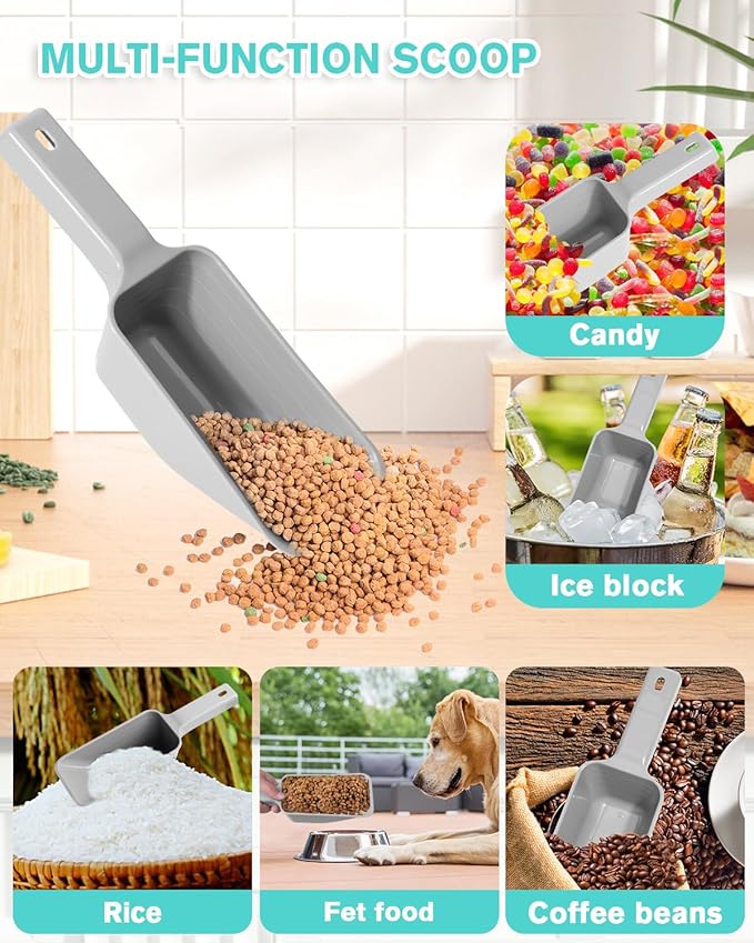 2 Cup Dog Food Scoop(2 Pack), Plastic Pet Food Scoop with Measuring Lines for Accurate Pet Food Portions,Dishwasher Safe (Gray)