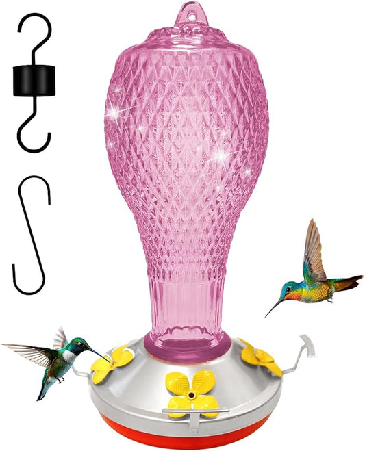 Hummingbird Feeder for Outdoors,17 OZ Glass Humming Bird Feeder for Garden,Backyard Decor,Four Flowers Feeding Ports,Leak Proof,Ant Moat Included,Humming Gifts for Women
