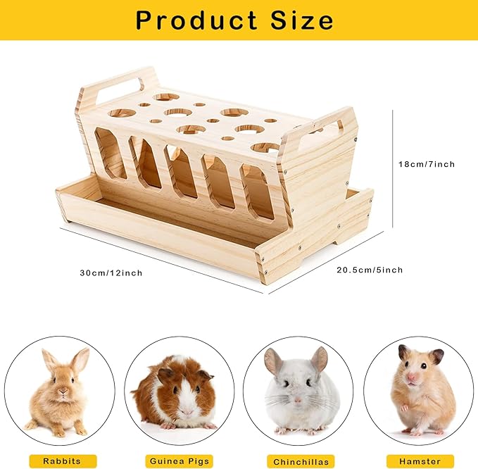 DOUBFIVSY Rabbit Hay Feeder, Large Capacity Wooden Hay Feeder for Rabbits Guinea Pigs Chinchillas, Pet-self Feeding Hay Manager Alfalfa Timothy Dispenser Grass Holder Carrot Feeders for Bunny