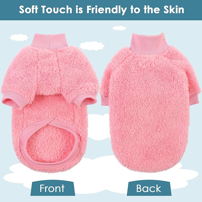 SUNFURA Sphynx Cat Sweater, Hairless Cats Turtleneck Pullover Kitten Sweaters for Cats Only, Warm and Soft Cat Pajamas Shirt with Sleeves Pet Winter Clothes Fleece Jumpsuit for Puppy, Pink L