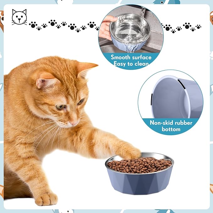 Lallisa 2 Pcs Elevated Cat Bowls Adjustable Raised Cat Feeder Non Slip Food Water with Stand Safe Stainless Steel Bowls with Pet Food Stand for Pets Feeding Eating(Blue)