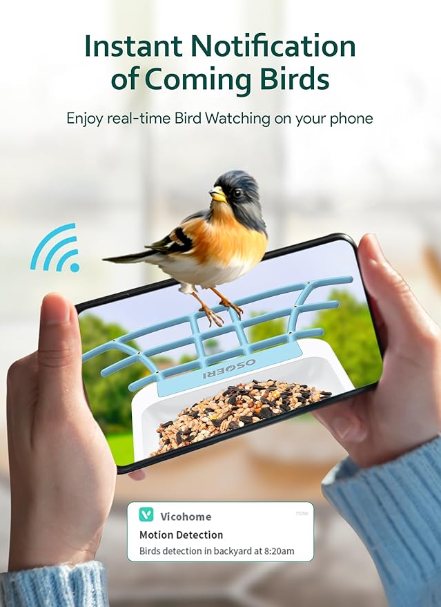 Osoeri Bird Feeder with Camera - Solar Smart Bird Feeder with AI Identify, 1080P HD Auto Capture Birds Video, Real-Time Alerts, Gifts for Family and Friends, 2.4GHz WiFi