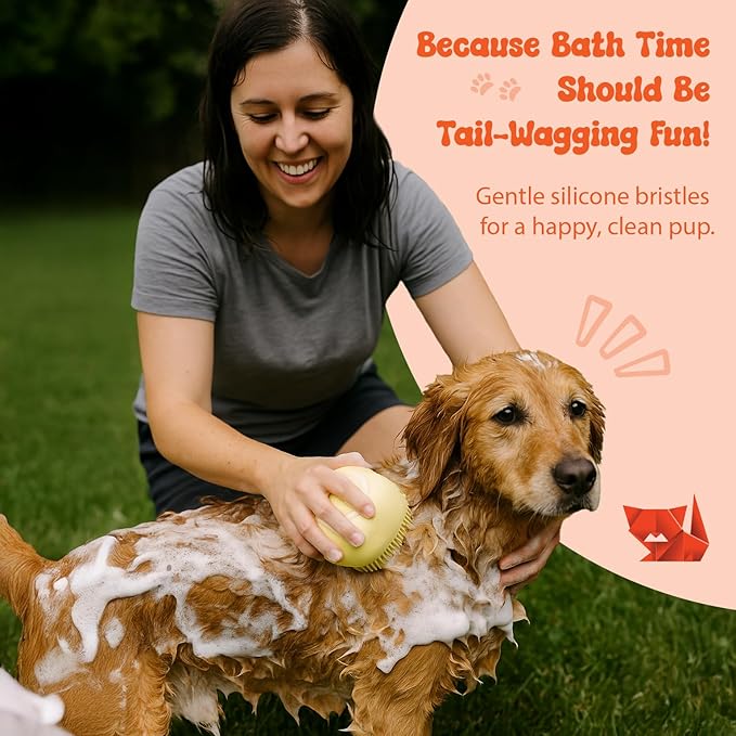 HamInWay Dog Bath Brush, 2-in-1 Dog Brush for Grooming with Built-in Shampoo Dispenser, Gentle Silicone Bristles for Bath & Massage,Easy Clean Design for Dog, Cats & Small Pets, Pink