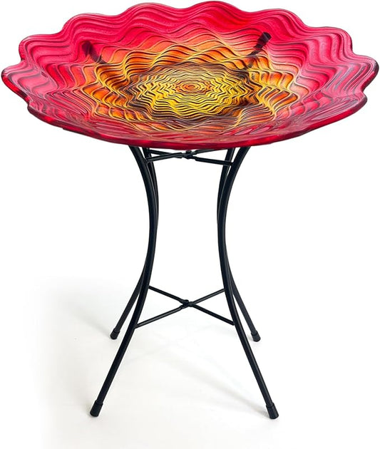 HONGLAND Bird Bath for Outside-Bird Baths for Outdoors-Glass Large Birdbaths Bowl with Metal Stand for Garden Patio Lawn Decor, 15" Dia/19 Height
