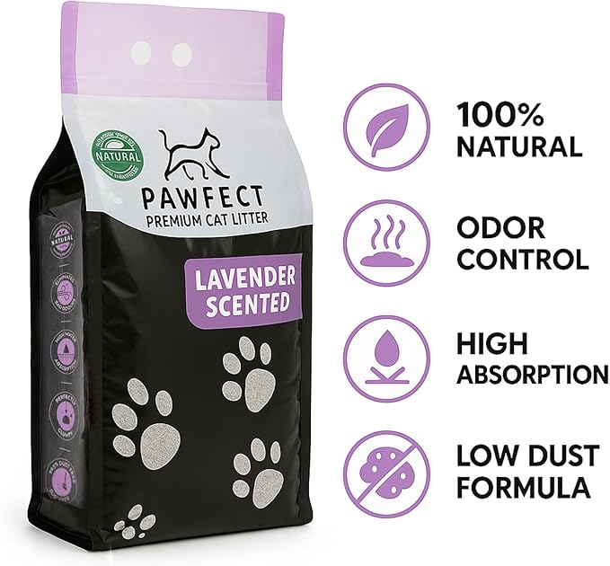 Lavender Scented Clumping Cat Litter – 9.6 lb / 5L, Lightweight, Dust-Free, Strong Odor Control, Turkish White Bentonite