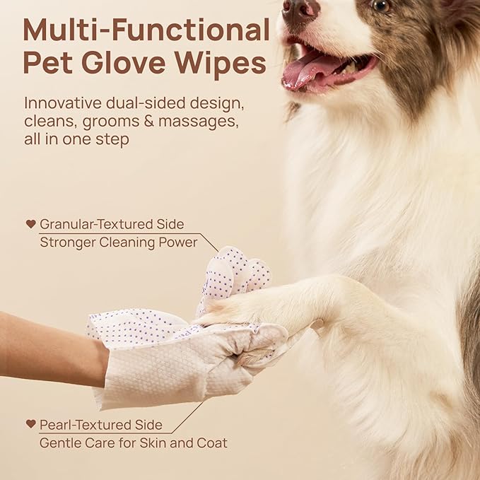 HICC PET Glove Wipes Pro Series for Dogs & Cats, Extra Thick Dual-Textured Grooming Wipes, Rinse-Free Shampoo Mittens for Quick Cleaning & Deodorizing, Perfect Between Baths, Travel