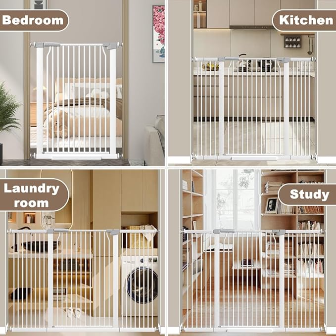 41" Extra Tall Baby Gate for Doorway, 32.6-40.5'' Metal Pet Baby Safe Gate, Extra Wide Pressure Mounted Child Door with Expansion Kit, No Drilling Cat Fence Indoor, No Climb Cat Proof Gate, White