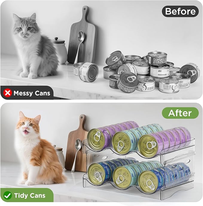 REFLYING Cat Food Can Organizer, Can Organizer for Pantry, Transparent Cat Food Storage Container Holds 36 (3.5oz) Cans, Canned Food Organizer and Storage for Countertop Kitchen Cabinet (2 Layers)