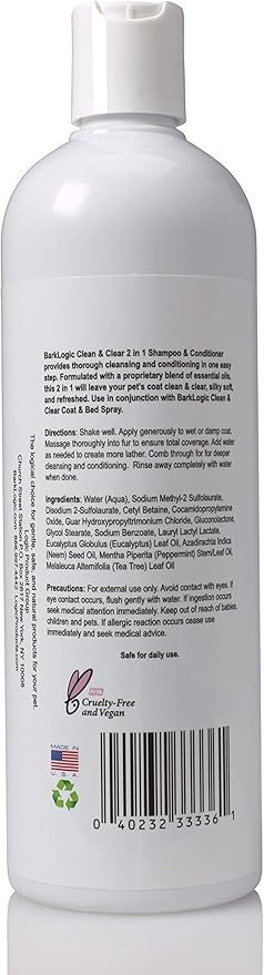 Clean & Clear 2 in 1 Shampoo & Conditioner, Mint, 16 fl oz - Grooming Essentials for A Quality Coat - No Parabens, No Phthalates, No Sulfates, No DEA & PEG, Safe & Vegan