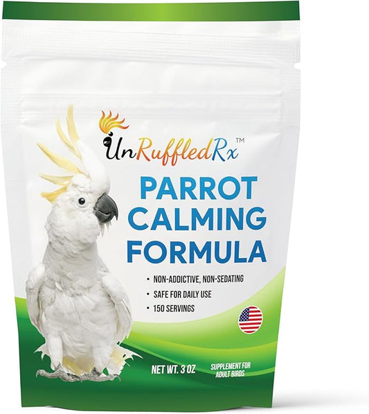 UnRuffledRx™ Calming Formula for Parrots – Bird Supplement That Supports Relaxation During Stressful Events Like Fireworks, Travel, and Visitors – 150 Servings – Made in USA
