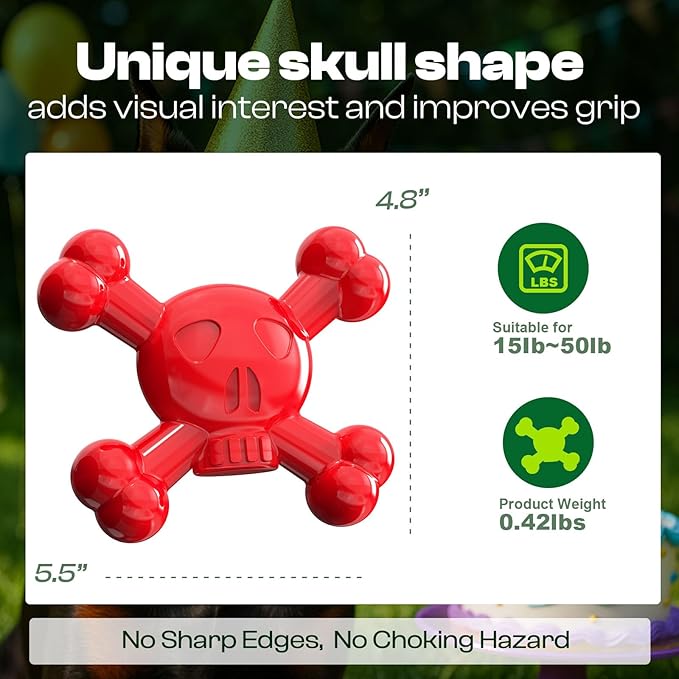 Dog Chew Toys for Aggressive Chewers – Indestructible Nylon Bone for Puppy Teething,Tough Chew Toy for Small Dogs, Bacon Flavor and Outdoor Fun, Skull Design