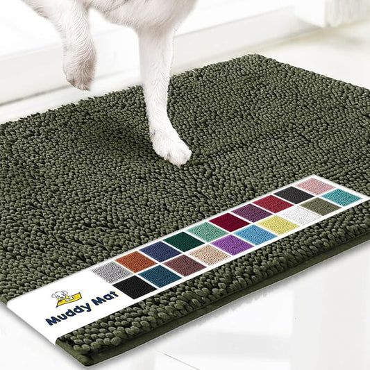 Muddy Mat® Original Dog Door Mat for Muddy Paws, Super Absorbent Microfiber, Non-Slip Washable Pet Rug, Quick Dry Chenille Entryway Carpet, Machine Washable Indoor Outdoor mat, Army Green 48"x60"