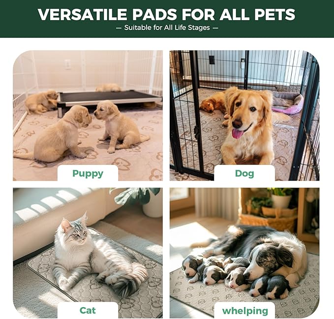 FXW Washable Pee Pads for Dogs, Puppy Pads with Super Absorbent, Specifically Designed for FXW Rollick/Homeplus 24inch 8 Panels Dog Playpen, 85" × 39" Rectangle, Khaki, 1 Pack