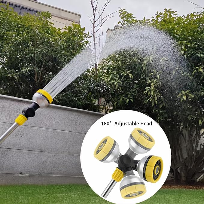 17.5" Gardening Watering Wand | 8 Spray Patterns & Thumb-Controlled Switch | 180° Rotating Long Nozzle| for Plants, Hanging Baskets and Shrubs, Pet Bathing, Wall Washing (yellow)