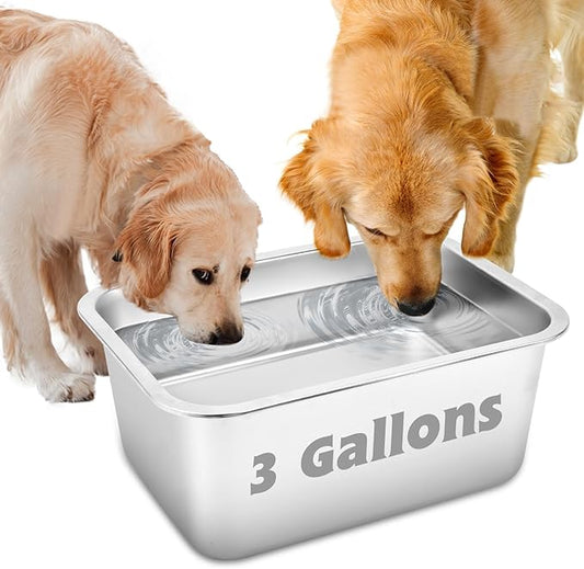 YUEPET 3 Gallons Stainless Steel Dog Water Bowls, Extra Large Metal Dog Food and Water Bowl Large Capacity Pet Water Bowl for Indoor and Outdoor Extra Large Dogs