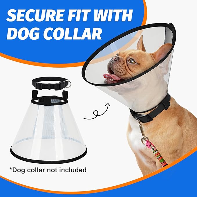 Supet Adjustable Dog Cone Collar for Licking Prevention - Elizabethan Collar for Medium, Small, Large Dogs - Comfortable Pet Recovery After Surgery - Plastic Head Neck Cone of Shame