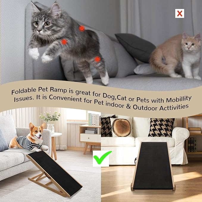 ABORON Dog Ramp,Adjustable Folding Pet Ramp for Bed,Couch,SUV - High Traction Portable Rubber Paw Ramps,Great for Small & Large Old Dogs & Cats, Supports up to 200 lbs