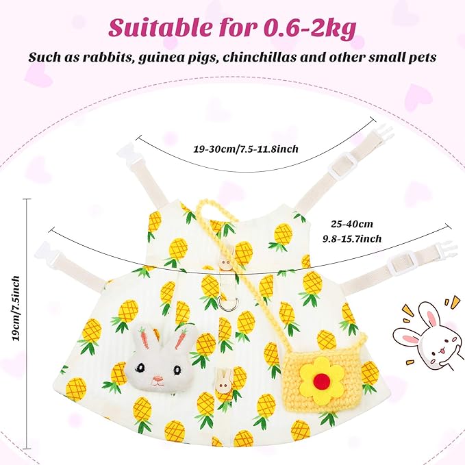 Weewooday 2 Sets Pet Rabbit Bunny Dress Bunny Easter Costume with Leash Hat Mini Bag Harness Leash Small Animals Accessory for Rabbit Hedgehog Ferret Guinea Pigs Piggies Squirrel(Stylish)