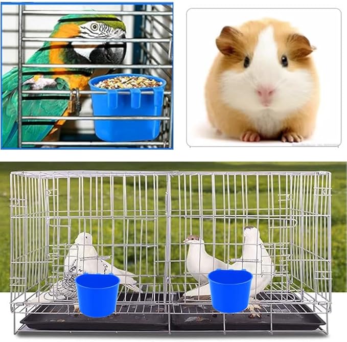 Hanging Chicken Feeder, 20pcs Chicken Water Cups, Plastic Cage Cups for Chickens Pigeon Rabbit Poultry (Blue)