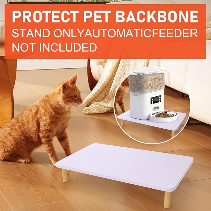 Wooden Elevated Cat Food Stand – Raised Pet Feeding Table for Cats and Dogs, Compatible with Most Bowls & Automatic Feeders, Solid Wood Pet Food Platform L(15.7 * 9.5in