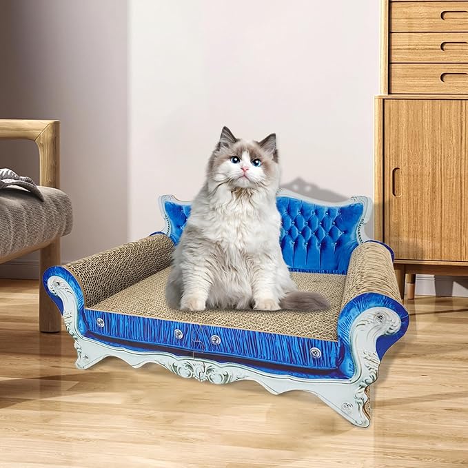 Luxury Cardboard Cat Scratcher Sofa Bed, Couch Shaped Cat Scratching Board, Cat Scratch Lounge with Catnip, Cat Scratcher for Indoor Cats