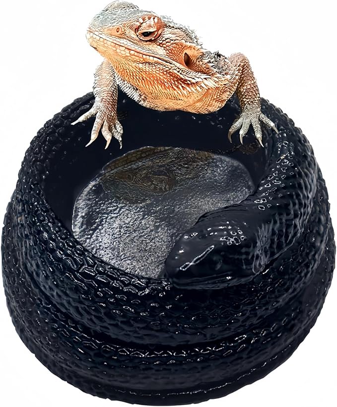 Snake-Shaped Reptile Water Dish & Food Bowl - Small Resin Terrarium Bowl for Bearded Dragon, Leopard Gecko, Hermit Crab, Tortoise, Frog, Lizard, Snake Habitat Tank Accessories