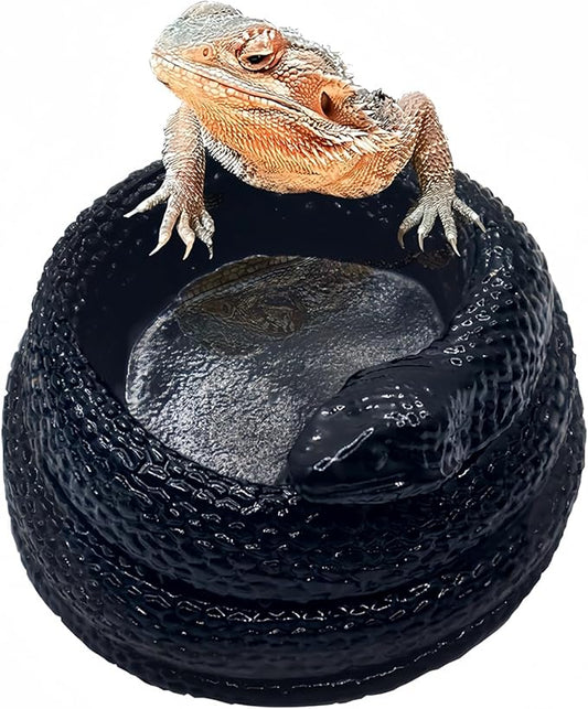 Snake-Shaped Reptile Water Dish & Food Bowl - Small Resin Terrarium Bowl for Bearded Dragon, Leopard Gecko, Hermit Crab, Tortoise, Frog, Lizard, Snake Habitat Tank Accessories