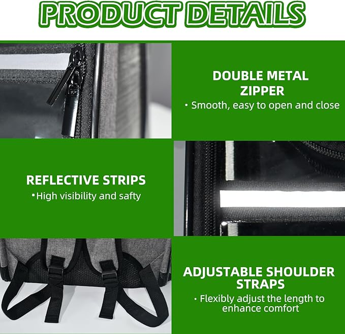 Bird Carrier Bag, Bird Travel Cage with Standing Perch and Indestructible Stainless Steel Mesh, Protable Transparent Breathable Carrier with Feeder Cups for Small Birds Parrot Parakeet, Grey