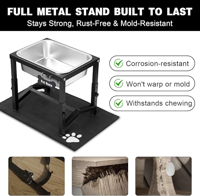 2 Gallon Elevated Large Dog Water Bowl, 4 Adjustable Height 10.5-15.8'' Raised Stainless Steel Bowl Stand with Anti-Slip Mat for Large Breed, Metal Dog Feeding Station for Relief Joint Pressure