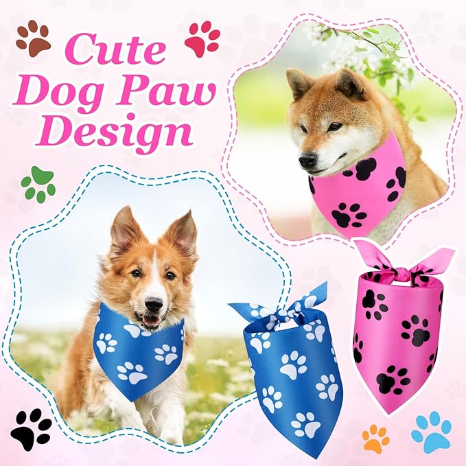Abbylike 50 Pcs Paw Print Dog Bandanas Bulk Soft Triangle Scarves for Pets Party Costume Doggie Walking Photo Props Bibs for Pets Shops Adoption Events Halloween Party Gifts(25.6 x 17.7 x 17.7 Inch)