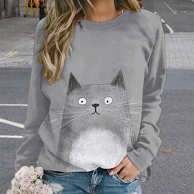 Womens Long Sleeve Tops Y2k Japanese Art Print Sweatshirts Fall Pullover for Women Crewneck Vintage Shirts Boho Tops