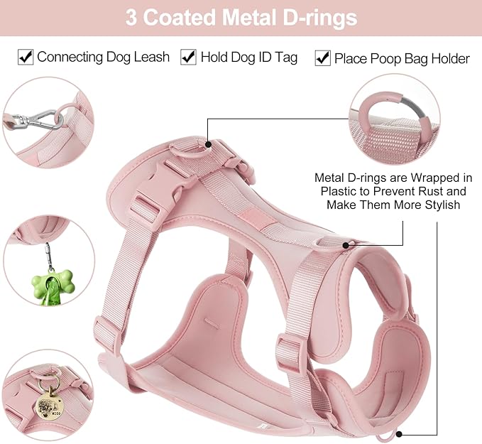 Wisedog No Pull Lightweight Dog Vest Harness with Soft and Comfortable Cushion, Breathable Mesh, for Small Medium Large Dogs Walking (M(Neck: 11.81"-18.11";Chest: 18.11"-27.95"), Gossamer Pink)