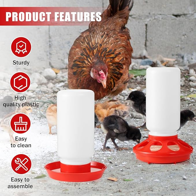 7PCS Chick Feeder and Waterer Kit with Wooden Perch,Baby Poultry Starter Set with Chick Perch for Small Poultry Chicks Ducks Quail Pigeons Birds(Red Chick Feeder Waterer Kit)