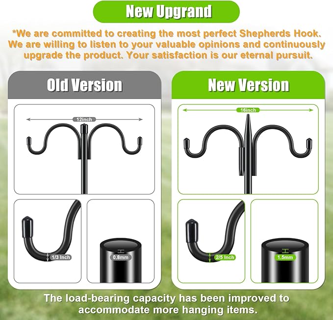 Gtongoko Double Shepherds Hook for Outdoor, 63 Inch Heavy Duty Bird Feeder Pole 5/8 Inch Thick Garden Hooks for Hanging Hummingbird Feeder, Plant Baskets, Solar Light Lanterns, 1 Pack