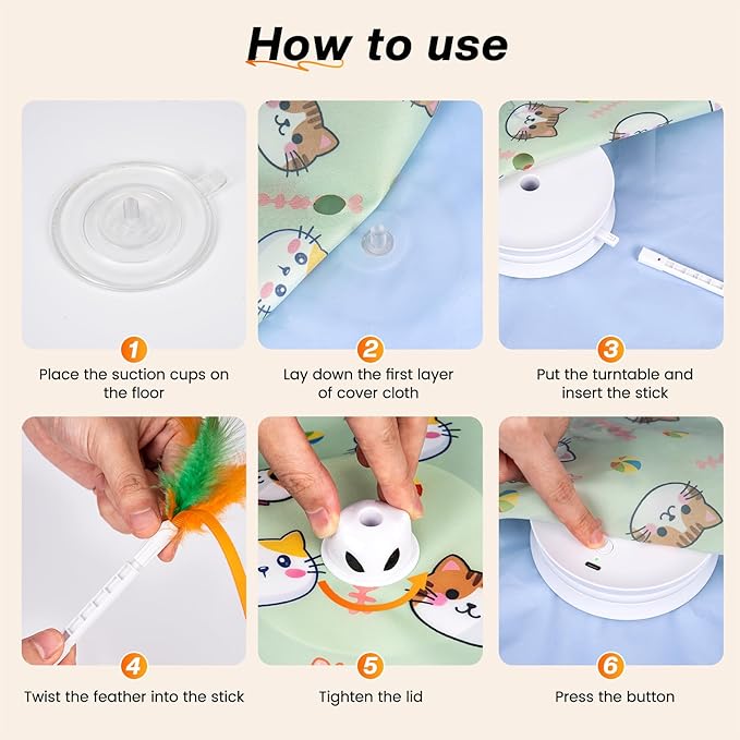 New Interactive Cat Toy for Indoor Cats Hide and Seek Cat Toy for Bored Indoor Adult Cats, Automatic Cat Kitten Toy with Moving Concealed Feathers, Non-Slip Suction, USB Rechargeable