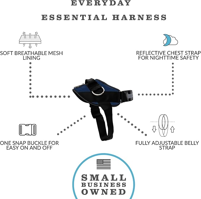 ShawnCo Essential Dog Harness, No-Pull Pet Vest with 3 Leash Clips, No Choke, Reflective, Adjustable and Padded, for Easy Walking and Training for Small, Medium and Large Dogs (Pacific Blue, L)