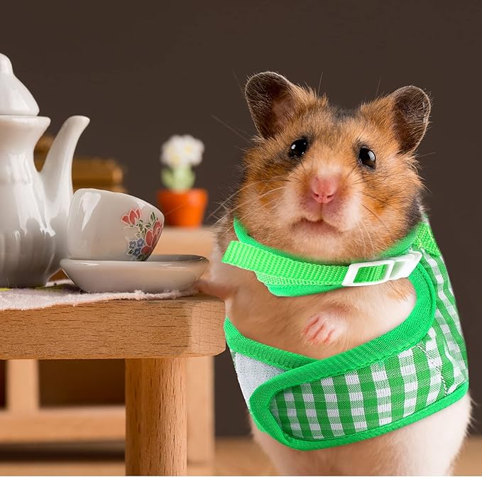 Weewooday 3 Pieces Guinea Pig Harness with Leash Small Pet Harness Fruit Plaid Pattern Adjustable Padded Walking Vest for Pet Hamster Squirrel Animals(Pineapple, Blue, Green Plaid,Medium)
