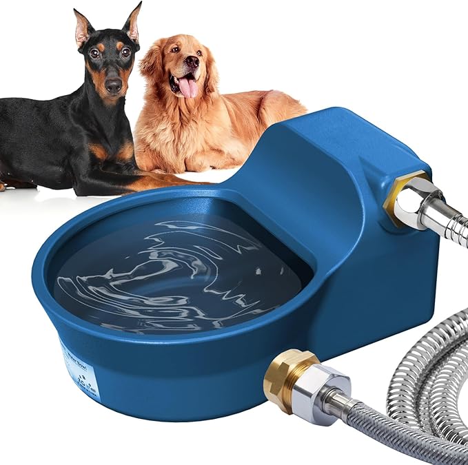 Automatic Dog Water Bowl Dispenser, Patented Automatic 2L Water Dispenser for Dogs, Chicken Waterer Bowl Fit 3/4''GHT Faucet, Water Hose Copper Connector Outdoor Dog Water Bowl for Livestock