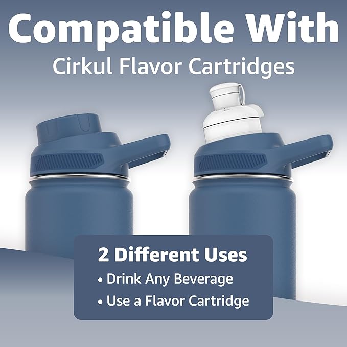 Chill Oasis Water Bottle | Compatible With Popular Flavor Cartridges | BPA Free, Leak Proof, Double-Walled Vacuum Insulated Stainless Steel, and Dishwasher Safe | Cold for 24 Hours (Navy, 32oz)