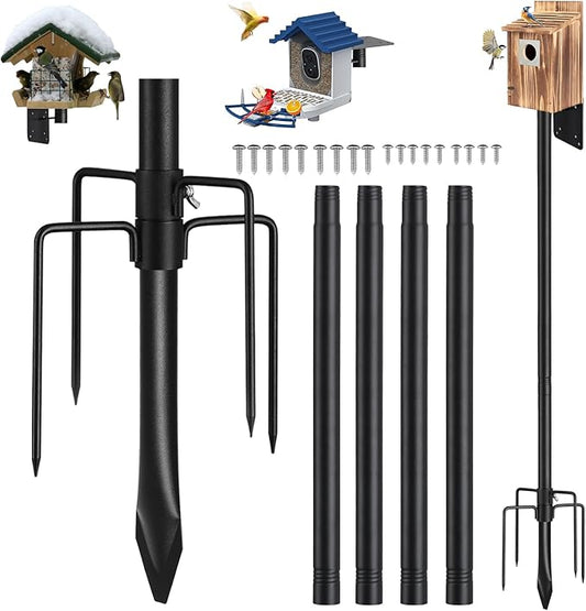 Bird Feeder Pole, 75 inch Bluebird House Pole for Outside Heavy Duty with 5 Prongs Base, Bird Buddy Accessories Mounting Kit, Adjustable Hummingbird Feeder Stand for Outdoor Wild Birds Watching