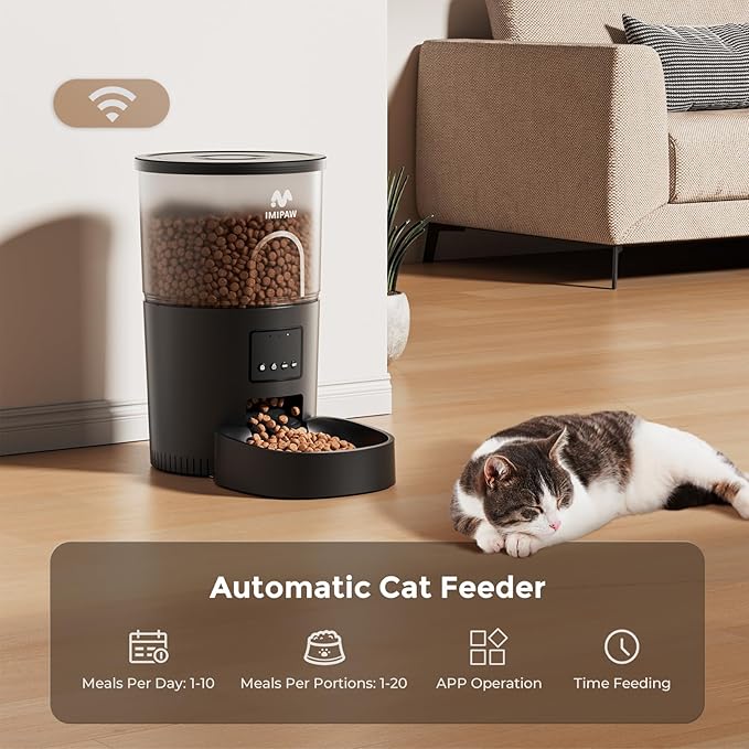 IMIPAW Automatic Cat Feeder 5G WiFi and Water Dispenser, Timed Dry Food Dispenser APP Remote Control, Programmable Portions, with Desiccant, Cat Fountains for Drinking with Filter, Small Pets (Combo)