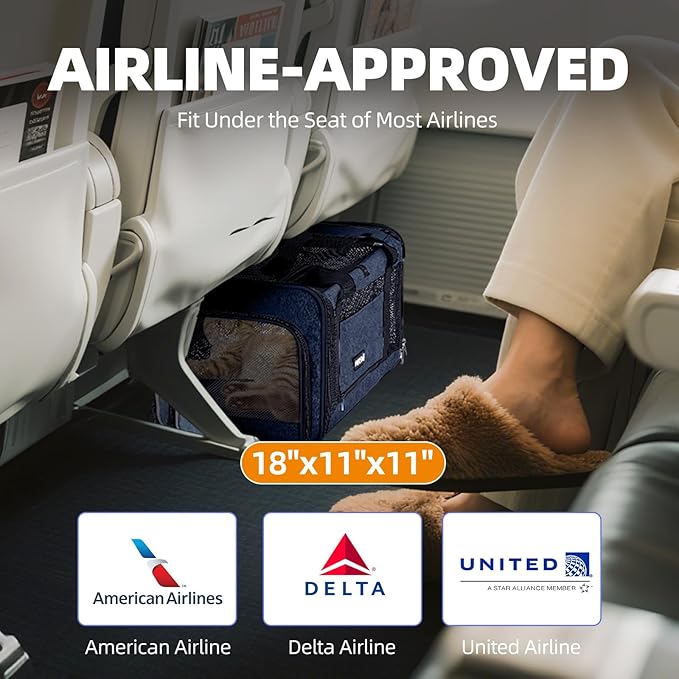 Cat Carrier Soft-Sided 18x11x11 Inch Travel Bag for Medium Cats Over 15lbs, Small Dog Carrier Crate Top Entry Breathable Mesh Puppy 12 Pounds, Pet Rabbit Carrying Cage Kennel Collapsible Navy