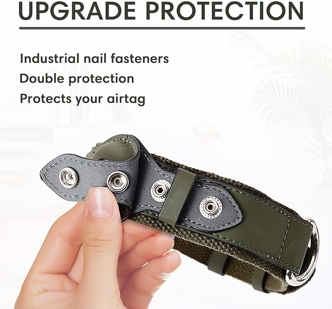 AirTag Dog Collar Soft Leather Webbing Dog Collar for AirTag Provides Double Protection for Small Medium and Large Dogs(Brown,M)