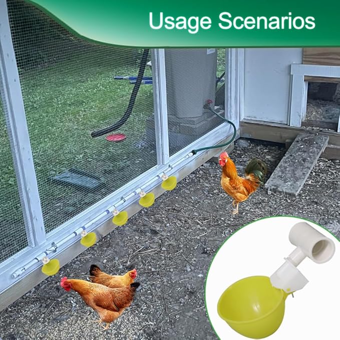 Automatic Chicken Waterer with Nuts 12Sets Bird Drinker Cups Watering System for Quail Pigeon Poultry Drinking
